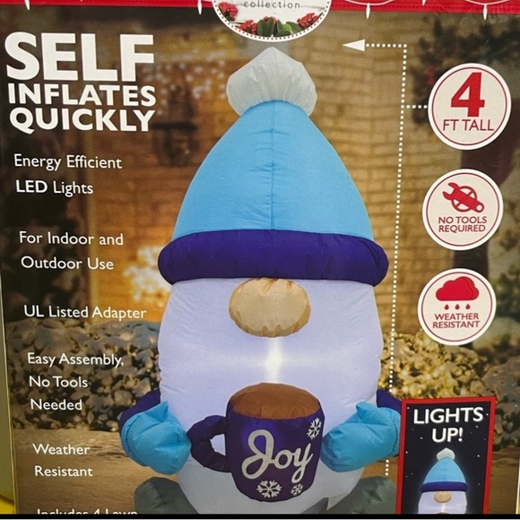 NIB 4 ft LED Light Up Yard Inflatable Red Hot Cocoa Winter Gnome - Picture 4 of 4